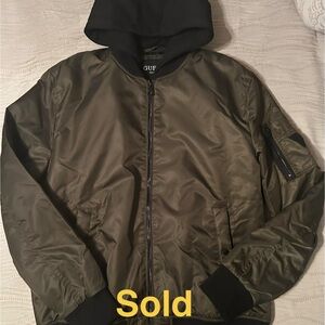 Guess Olive and Black Hooded Bomber Jacket